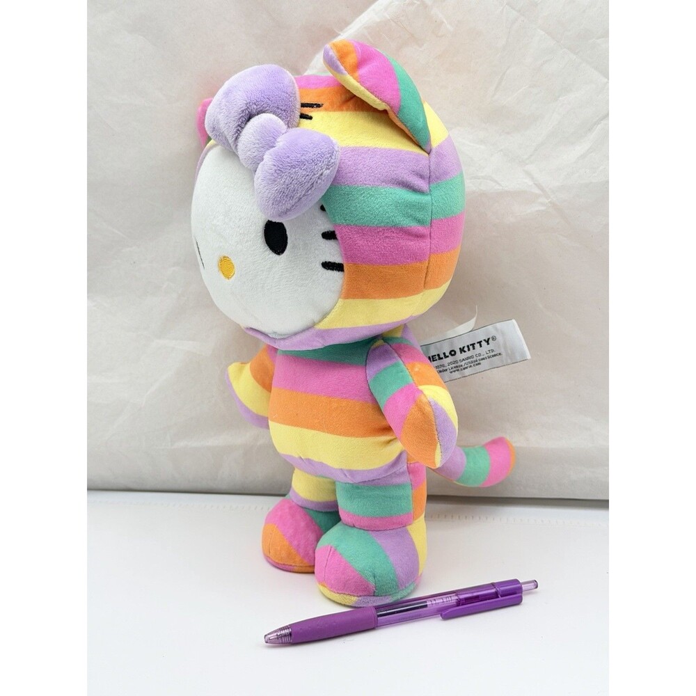 Hello Kitty Pastel Striped Sanrio GUND Plush Toy In Pusheen Cat Rainbow Costume - Picture 6 of 11